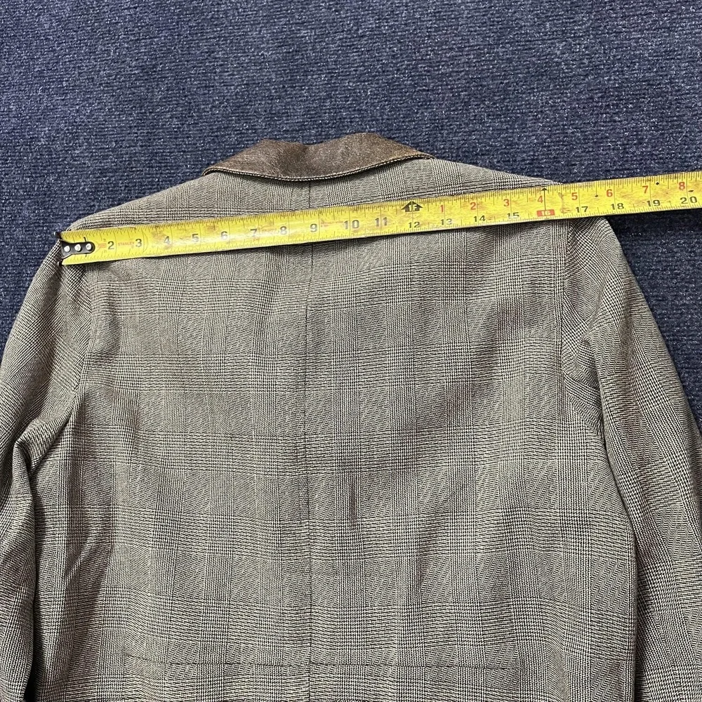 Harve Benard Sport Blazer Jacket Womens 10 Gray Plaid Wool Faux Leather Collar - Picture 9 of 10